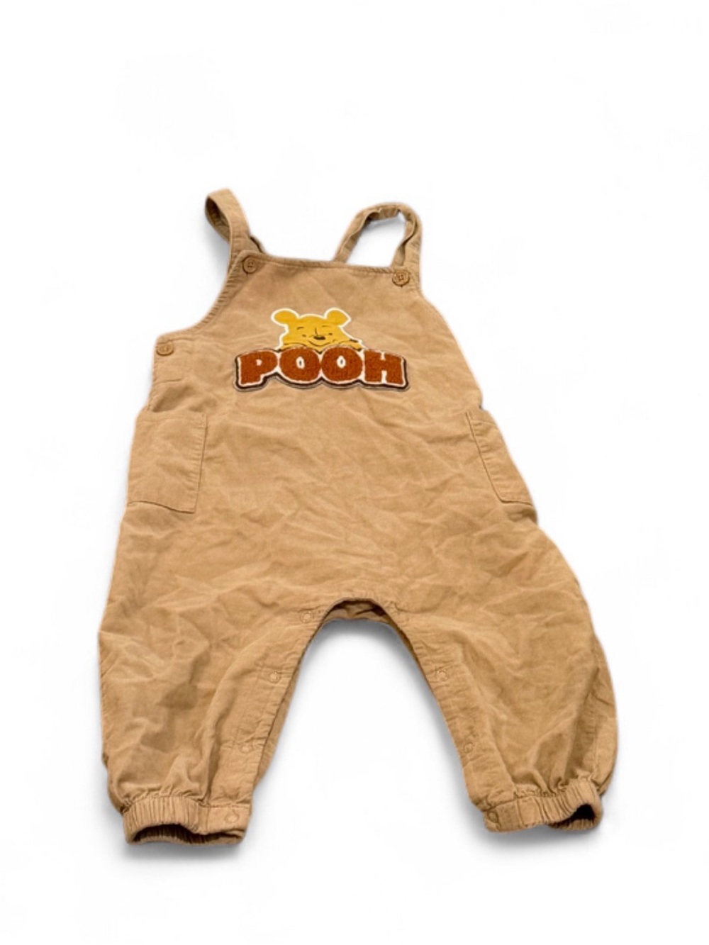Disney Tan Pooh Overalls with Embroidered Character